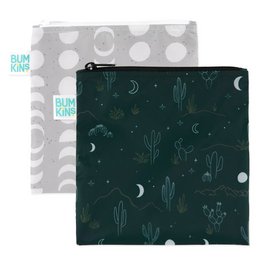 Reusable snack bags, desert night pattern, cactus moon stars design, fabric storage, eco-friendly food container.