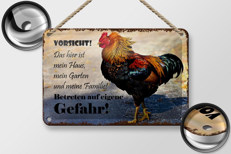 Tin sign note 18x12cm chicken beware of my house decoration