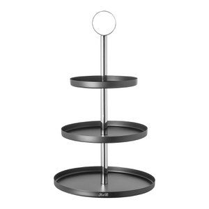 3er Etagere BILBAO Edelstahl pulverbeschichtet glatt schwarz silberfarben Ø 27 cm H 46 cm