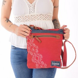 Sunsa dames schoudertas. Schoudertas gemaakt van upcycled jeans en canvas. Handtas vintage retro-stijl. Crossbodytas voor dames.
