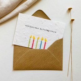  Plantable greeting card with colorful birthday candles illustration, kraft paper envelope, A7 format, eco-friendly gift.