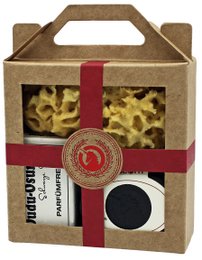 Gavesæt mini sæbeæske, lille, fløjlsblød sort, Dudu Osun® PURE 25g, naturlig svamp, lille