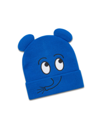 Blue knit beanie with elephant mascot design, suitable for ages 1-8 years.