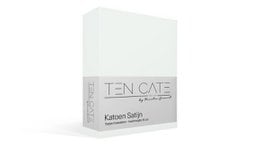 100% cotton satin fitted sheet in white, available in sizes 180x200, 160x200, 140x200, and 90x200.