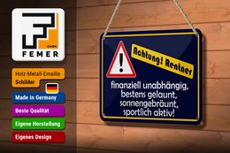 Tin sign saying 18x12cm Attention pensioners decoration