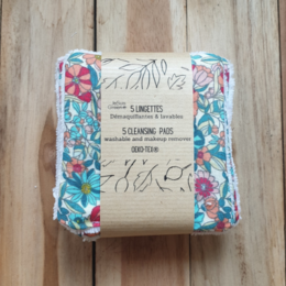  5 cotton makeup remover wipes / 5 cleansing pads - zero waste - beauty - reusable - washable cotton makeup removers. Colorful floral pattern, cotton material.