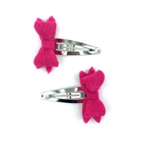 Luna -Leena Hair Clips Bow (Set) - Fuchsia - Filt Wool - Handmade in Nepal
