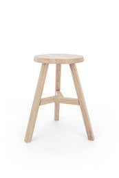 Elegant oak wood stool in natural look, suitable for kitchen, living room, or office.