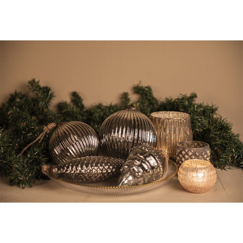 Kerstbal XL Ø 7 cm Zwart Zilverkleurig Glas Kerstdecoratie