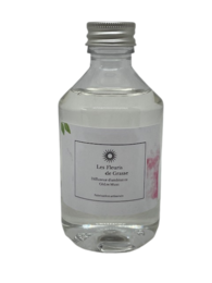 A clear glass bottle containing a diffuser refill with a cedar musk scent. The bottle has a silver metal cap and a simple label with the product name and category.