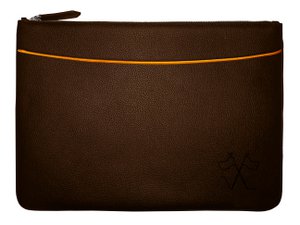 LAC VIEW Laptoptasche mit brauner Fronttasche, orangefarbener Rand, 38 cm