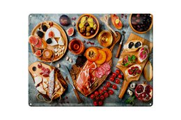  Antipaste tin sign, food photography, wooden boards, charcuterie, decorative wall art, 30x40 cm
