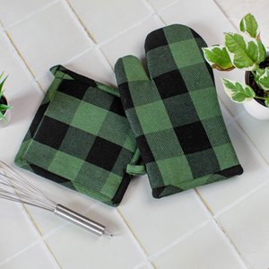 Thick Padded Heat Resistant Oven Glove & Pot Holder Set – Cotton & Microfiber – Mint Green – 18x30cm