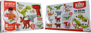 3D screw puzzle with 8 wild animals