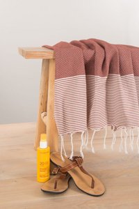 Hammam Towel Fouta Waffle Stripes - Terracotta - 100x200cm