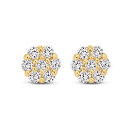 14K yellow gold earstuds with 1.75mm white CZ stones in a pave setting, measuring 5.2mm in diameter.