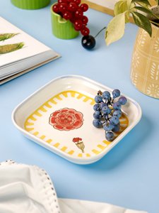 Stripe & Stem Handgeschilderd Keramisch Vierkant Snackbord 15,5 cm