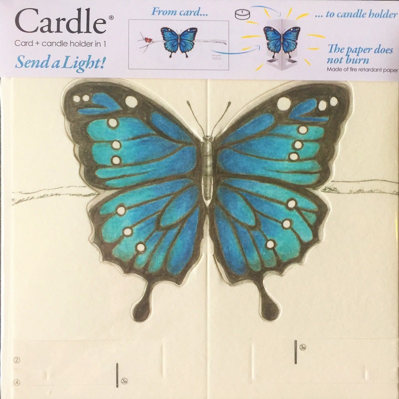 CARDLE Butterfly Blue (Heller Schmetterling) - Kerzenhalter-Grußkarte