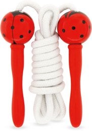 Red ladybug-themed jumping rope with white rope and red handles.