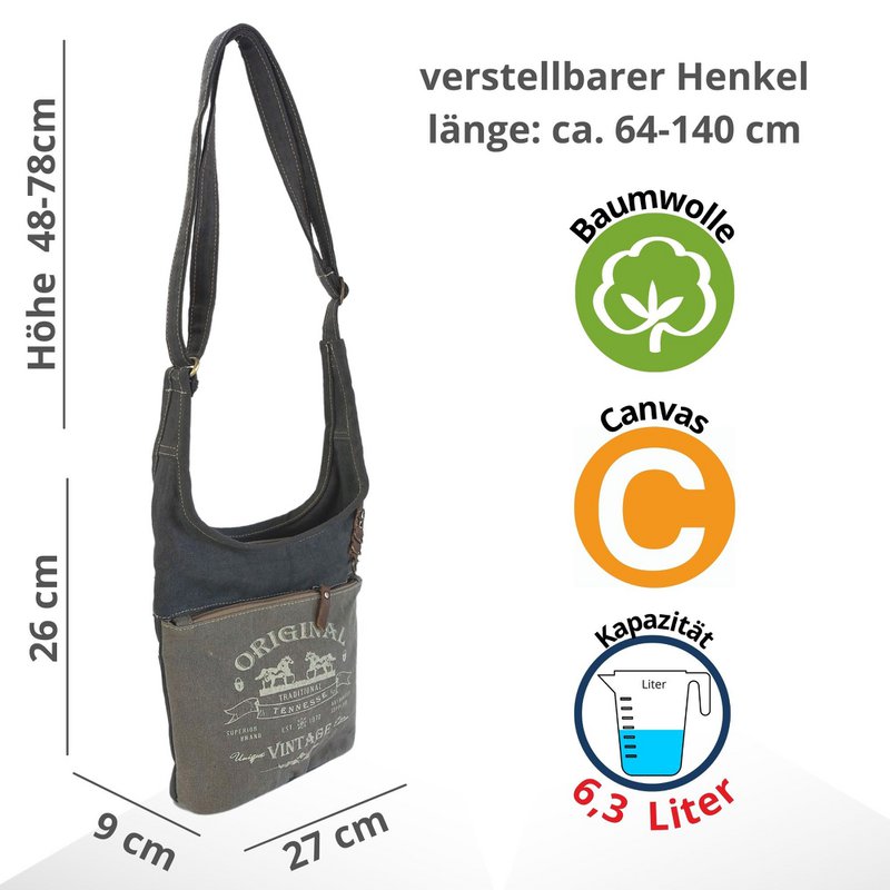 Sunsa schoudertas voor dames. Canvas/canvas & lederen hobo tas. Vintage crossbodytas in retrostijl met veel vakken met ritssluiting ...