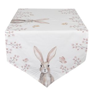 Table runner 50x160 cm white brown cotton rabbit tablecloth