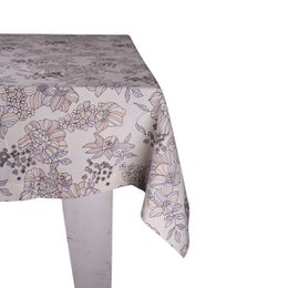  Blue textile tablecloth with floral botanical pattern, 140x230cm rectangular size, elegant design.