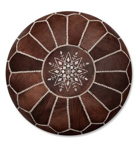 Leather pouffe - wood brown