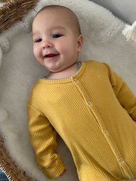 Mustard ribbed baby grow