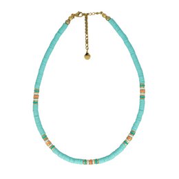  Mint-colored beaded necklace with gold accents, featuring a simple and elegant design.