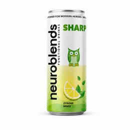  Green and white energy drink can with owl and lemon design, Sharp flavor, 250ml can