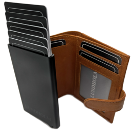 Porta carte da uomo estensibile Lundholm - con scomparto per monete, banconote - porta carte in pelle porta carte di credito estensibile da uomo
