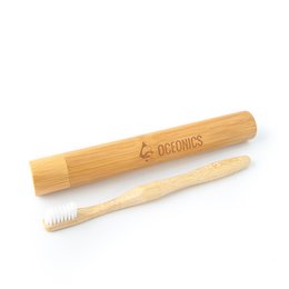 Bamboo toothbrush case with zero waste design, made of sustainable bamboo material.