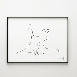 "Line art print of a woman sculpture in black and white. Minimalist, abstract design."