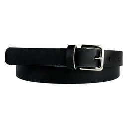 Black leather belt, 2 cm wide, available in sizes S and M.