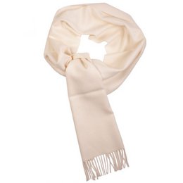  Soft, warm alpaca wool scarf in a classic white color with long fringe trim.