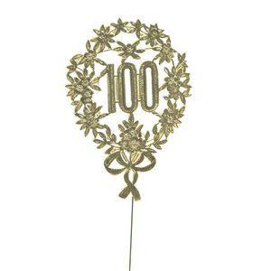 Jubileumnummer 100, op draad, 8x12cm, goud