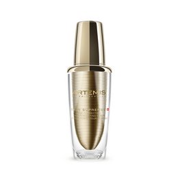 A luxurious, age-correcting skin perfecting serum in a gold-toned glass bottle.