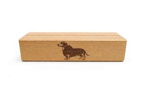 Beech wood card holder with dachshund branding