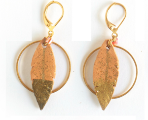 Feather hoop earrings in aurora yellow leather