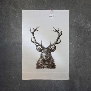 Küchenhandtuch Frottee weiß mit Hirsch
