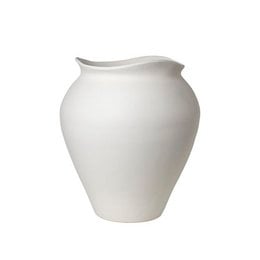 Off-white ceramic floor vase, large round bulbous shape, elegant curved rim, minimalist modern style