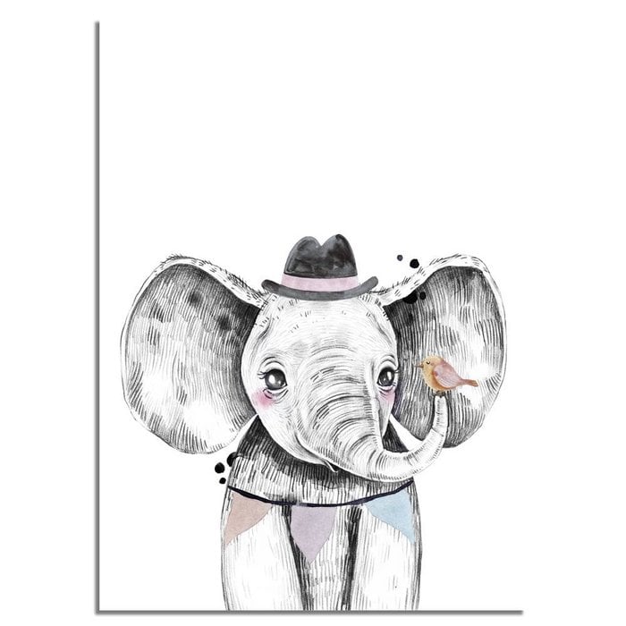 Olifant Kinderkamerposter Vlaggetjes