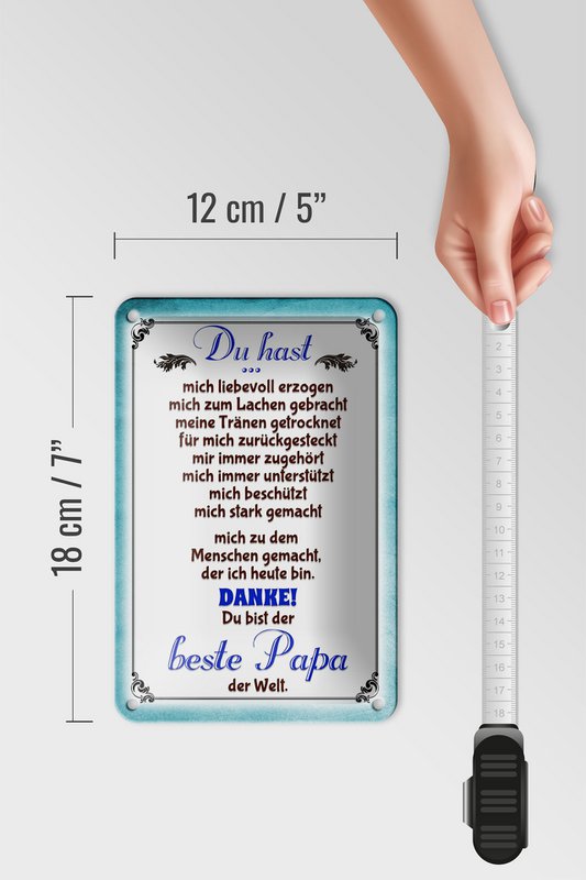 Tin sign saying 12x18cm Thank you to the best dad decoration
