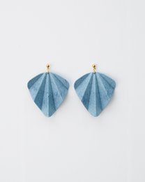 Blue denim drop earrings with a fan-like shape.