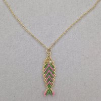 Ketting met Miyuki visje - Groen Roze