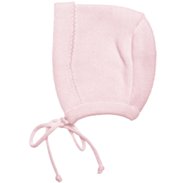 A soft, pink bonnet made from 100% finest merino wool, perfect for keeping baby's head warm and cozy.