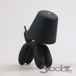  Black balloon dog-shaped LED table lamp, 16 x 10 x 18 cm in size, designed for kids' rooms.
