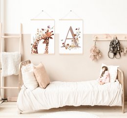 Giraffen-Kinderzimmer-Poster, Giraffen-Poster, Blumen-Kinderzimmer-Druck, Mutter und Baby-Giraffen-Poster, Kinderzimmer-Giraffen-Druck, Wildblumen-Druck, Mädchen-Kinderzimmer-Poster, Mädchenzimmer-Dekoration