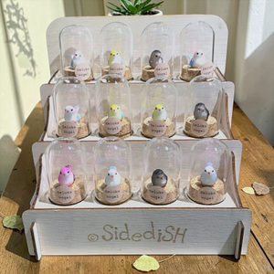 Lucky bird in bell jar