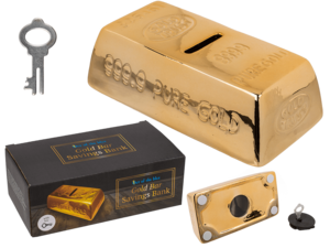 Savings Box with lock, Gold Bar,